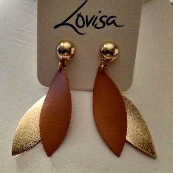 LOVISA Contemporary Brown/Gold Leaves Dangle Earrings**NEW! - Picture 3 of 3